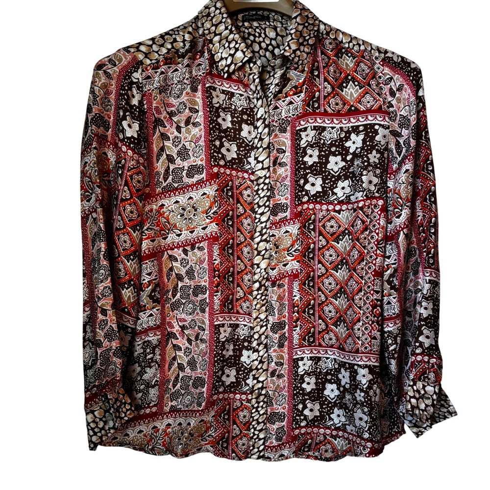 J Mclaughlin Patchwork Pattern Silk Blend Long Sl… - image 3